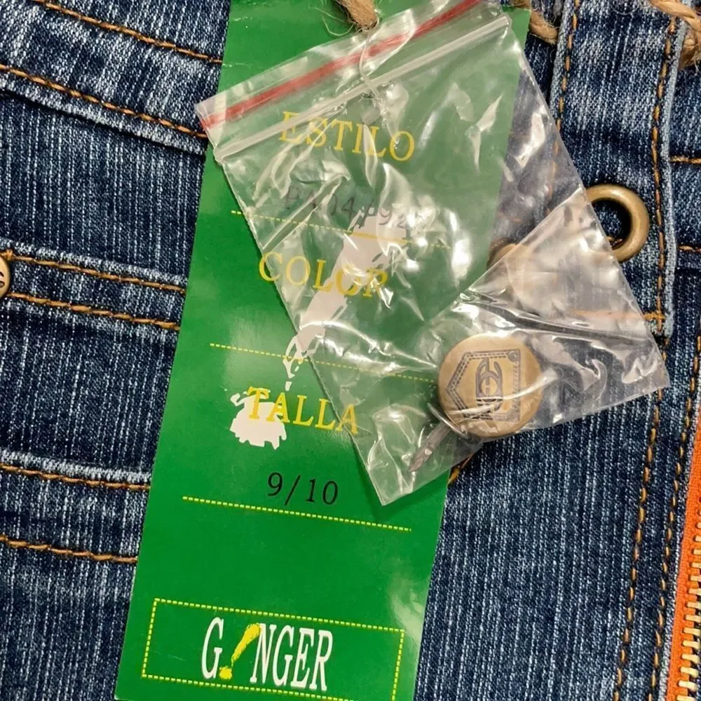 NWT Y2K G!nger Jeans Blue with Orange And Red Embroidered Stitching Size 10
